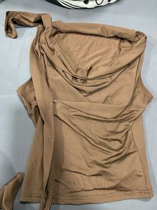 Brown Cowl Neck Top