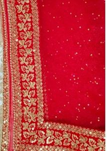 Red Embroidered Net Dupatta