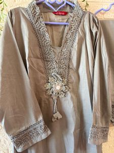 New Elegant Grey Kurti Set with Intricate Lace