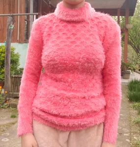 New Cozy Pink Fuzzy Turtleneck Sweater