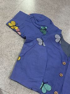 COMBO Blue Butterfly Embroidered Crop Blouse