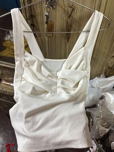 Cream Ribbed Halter Neck Top