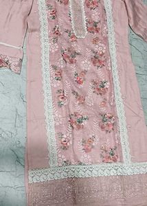 Elegant Pink Floral Kurta Set with Lace