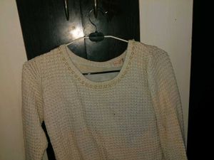 Cream Pearl Embellished Knit Sweater