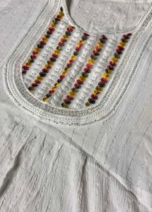 White Embroidered Short Kurta Top