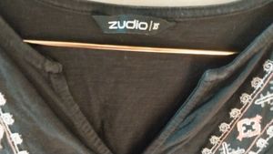 Black Embroidered V-Neck Top