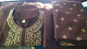 Elegant Brown Embroidered Kurta Set