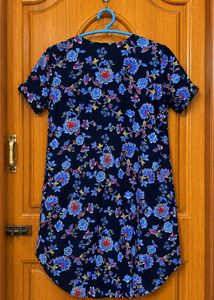 Navy Blue Floral Print short Kurtha/Tunic