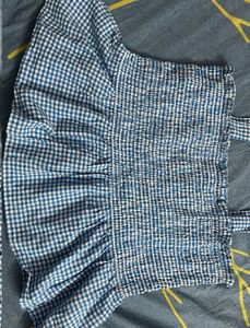 Cute Blue Gingham Smocked Top