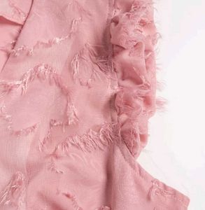 Pink Button Tank Top with Fringe