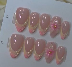 Pink Floral French Press-On Nails
