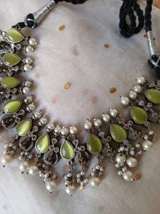 Ethnic Green Stone &amp; Pearl Necklace only