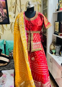 Designer Red & Yellow Bandhani Lehenga Choli Set