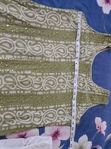 Green embroidered  Kurta with White Pants