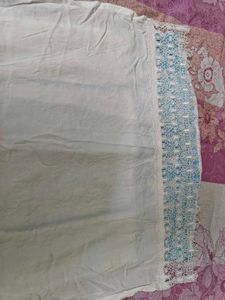 White Kurta with Blue Embroidery