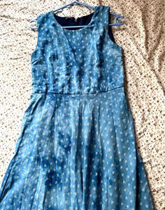 Sleeveless Blue Maxi Gown Round Neck