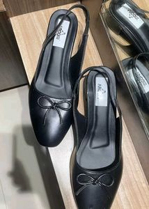 Aroom Black Slingback Bow Flats