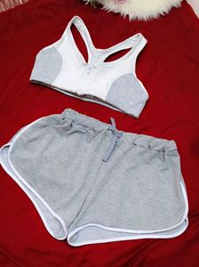 Grey Sports Bra & Shorts Set