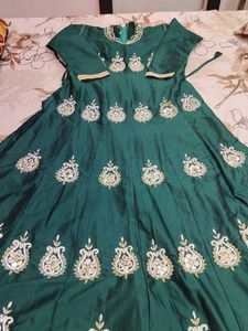 Chanderi silk Gown heavy kundan patches