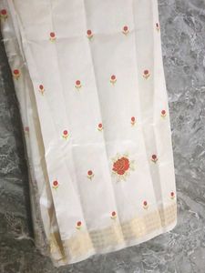 Elegant Off-White Embroidered Saree