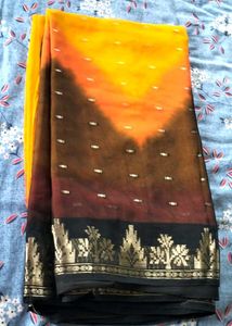Orange & Black Cotton Saree | Soft Daily Wear | Li