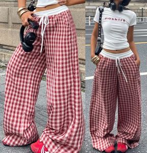 Red Plaid Wide Leg Pants