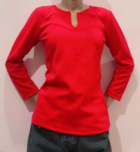 Red Long Sleeve V-Neck Top