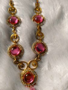 Chic Gold Plated Pink Gem Necklace