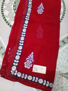 Red ♥️ Fully Worked Saree With Unstitched Blouse