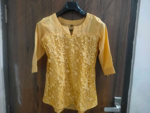 Yellow Embroidered Kurta medium size