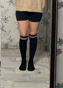 Black Knee-High Socks with Stripes