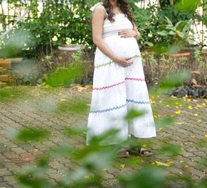 Boho Maxi Dress with Smocked Bodice and polka dots