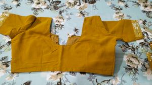 fix rate mustard totally new sari with stitch blou