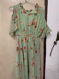 Light Green Floral Cold Shoulder Dress