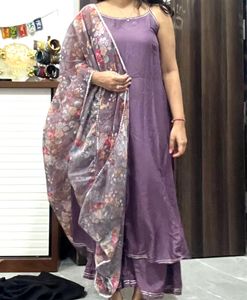 Elegant Purple Kurta Set with Floral Dupatta