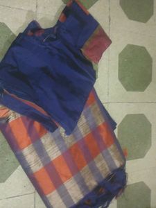 Orange Checked Saree