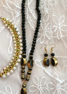 Elegant Black Beads & Gold Jewelry Set combo