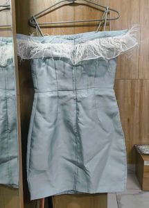💎🥵Light Blue Feather Trim Mini Dress🔥🔥