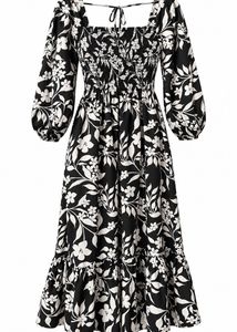 Black & White Floral Midi Dress