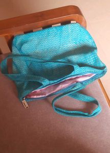 Teal Chevron Print Tote Bag with lining