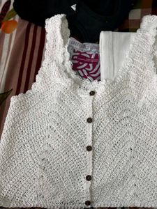 White Crochet Button-Up Top