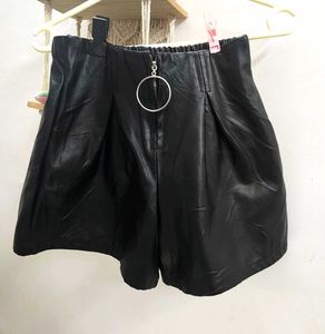 Black Faux Leather Shorts with Ring Detail