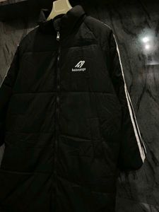 Black Puffer Coat with White Stripes