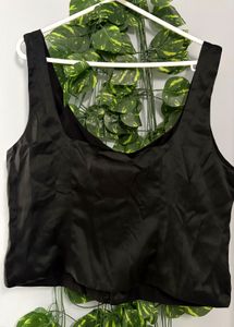 Black Satin Button-Up Corset Top