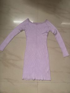 Lilac Ribbed Knit Mini Dress