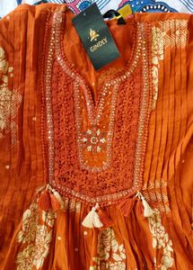 Orange Embroidered Kurta Set