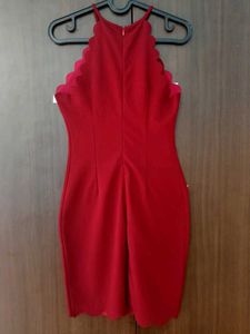 Red Scalloped Bodycon Dress