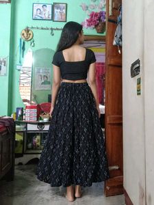 Black Ethnic Print Maxi Skirt
