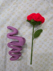 Purple Spiral Hair Clip &amp; Crochet Flower