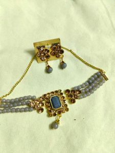 Elegant Grey Bead Necklace &amp; Earring Set